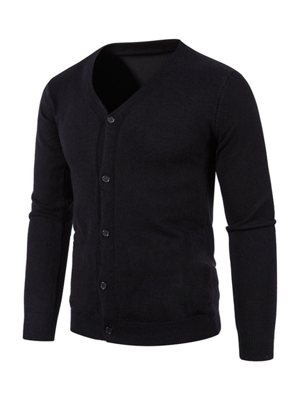 Nouveau cardigan décontracté pour homme, col en V, couleur unie 