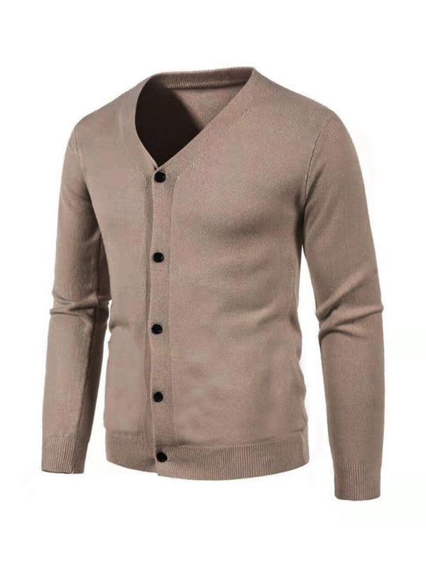 Nouveau cardigan décontracté pour homme, col en V, couleur unie 