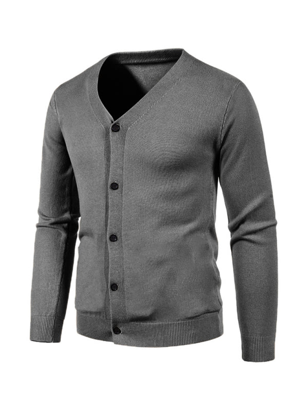 Nouveau cardigan décontracté pour homme, col en V, couleur unie 