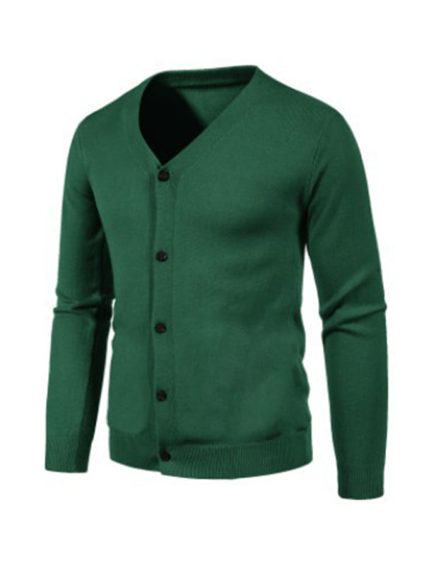 Nouveau cardigan décontracté pour homme, col en V, couleur unie 
