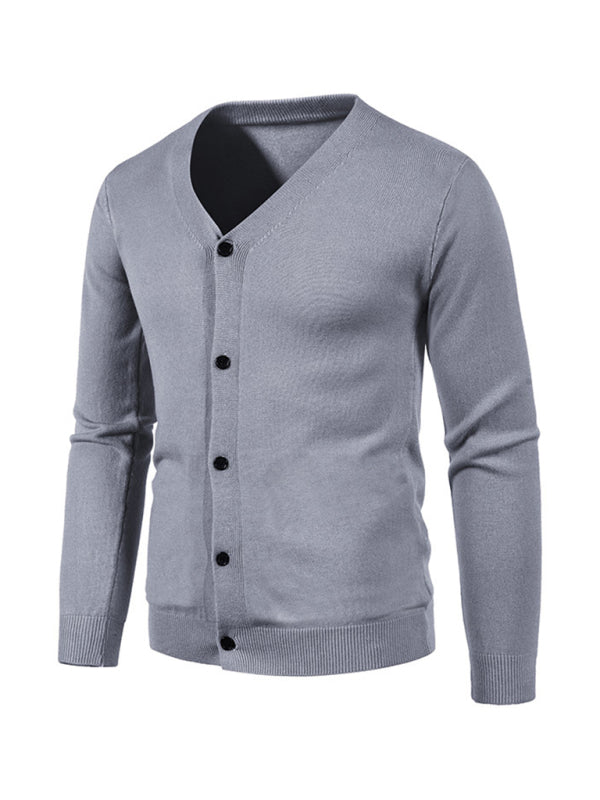 Nouveau cardigan décontracté pour homme, col en V, couleur unie 