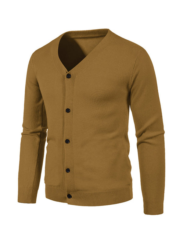 Nouveau cardigan décontracté pour homme, col en V, couleur unie 