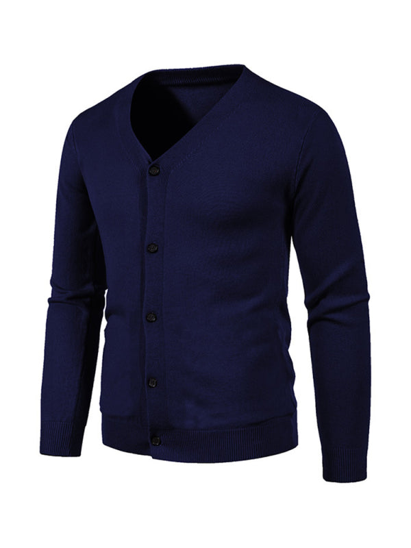 Nouveau cardigan décontracté pour homme, col en V, couleur unie 