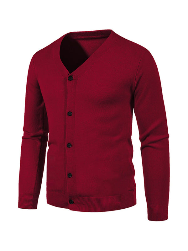 Nouveau cardigan décontracté pour homme, col en V, couleur unie 