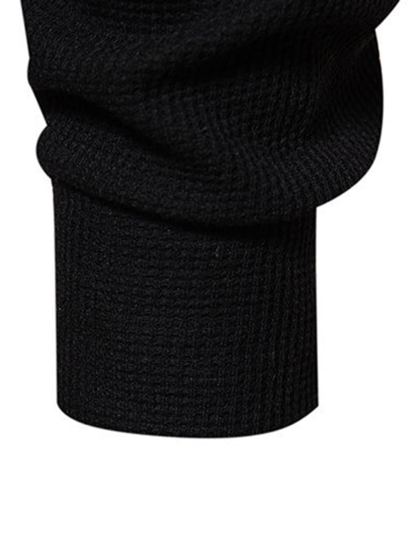 T-shirt à manches longues et col gaufré à quatre boutons pour homme 