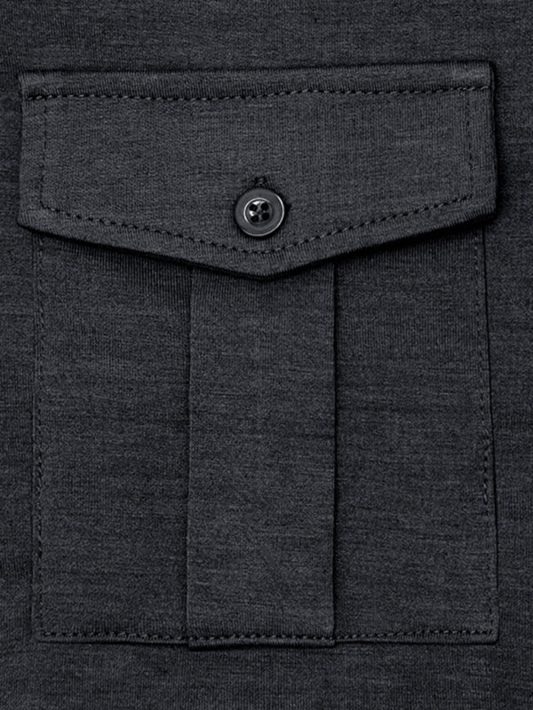 Polo à revers pour homme, couleur unie, manches longues 