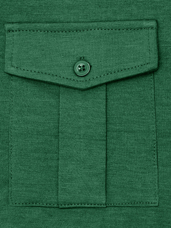 Polo à revers pour homme, couleur unie, manches longues 