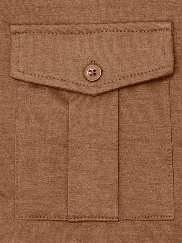 Polo à revers pour homme, couleur unie, manches longues 