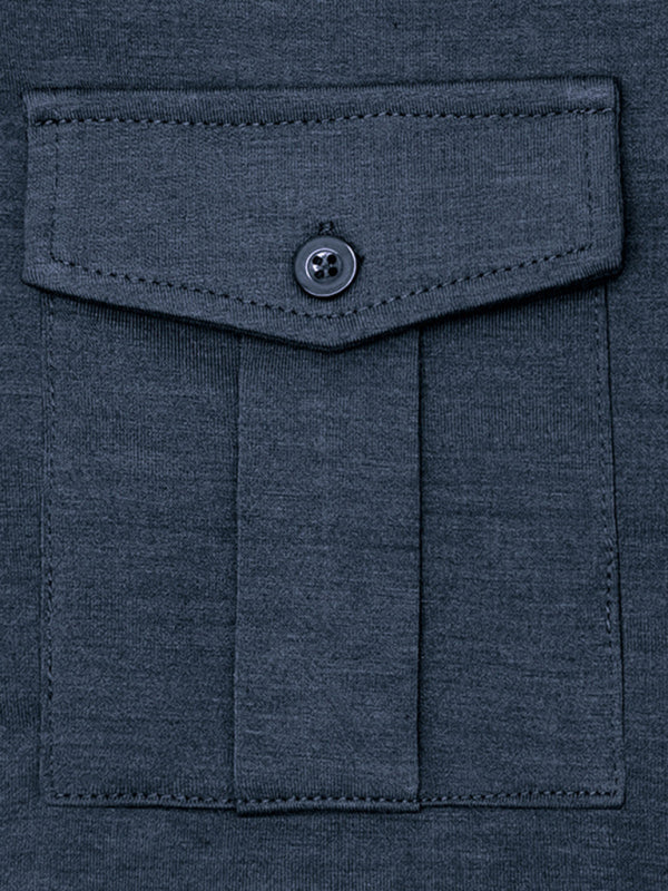 Polo à revers pour homme, couleur unie, manches longues 