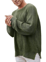 Pull-over tendance pour homme, couleur unie, col rond 