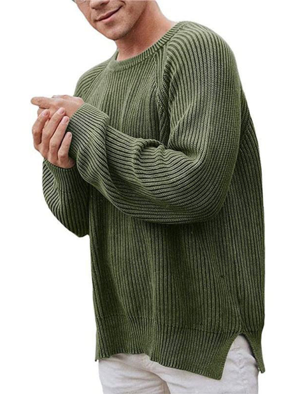 Pull-over tendance pour homme, couleur unie, col rond 