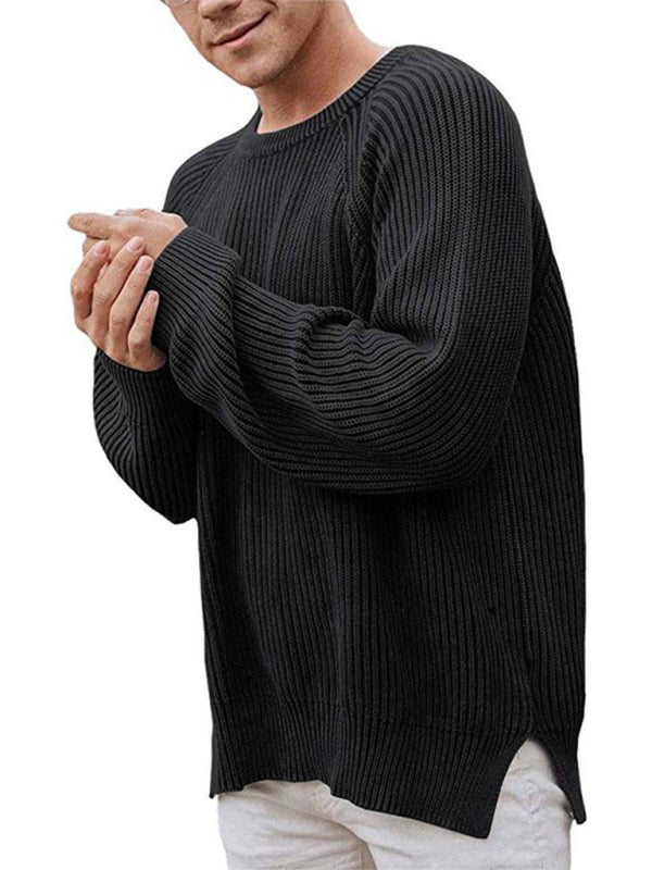 Pull-over tendance pour homme, couleur unie, col rond 