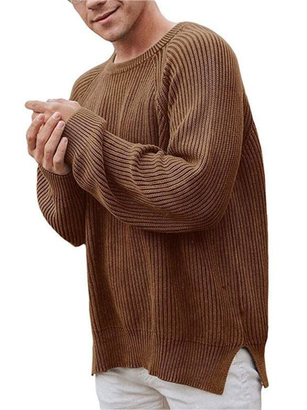 Pull-over tendance pour homme, couleur unie, col rond 