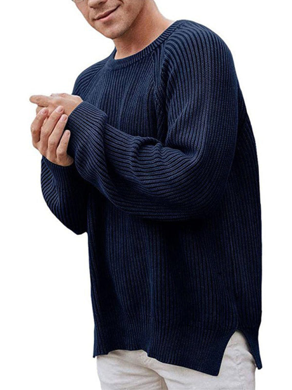 Pull-over tendance pour homme, couleur unie, col rond 