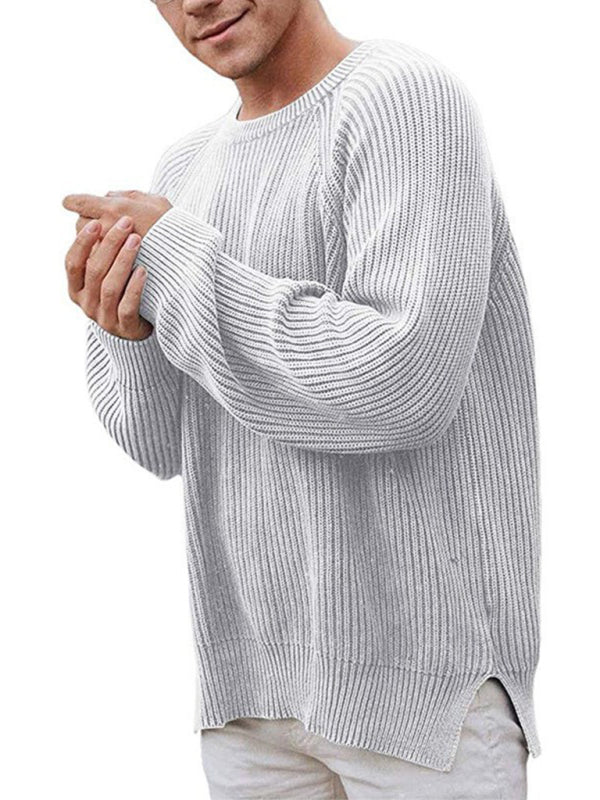 Pull-over tendance pour homme, couleur unie, col rond 
