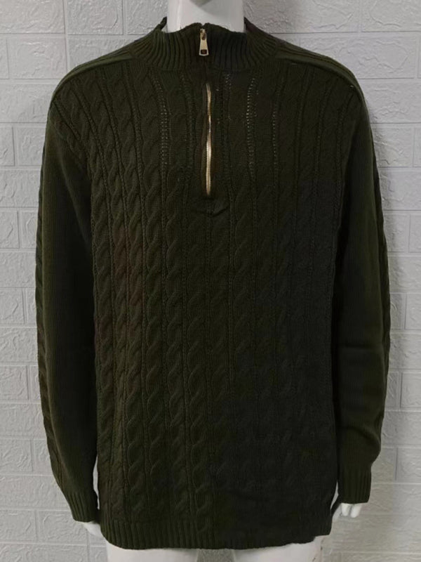 Men's Olive Green Half-Zip Sweater – front view