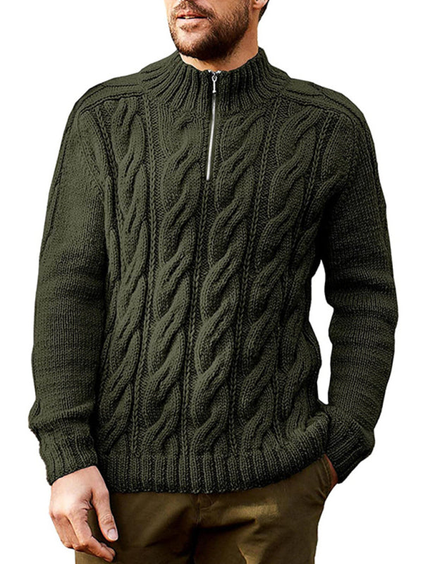Men's new solid color zipper half turtleneck long sleeve sweater – lifestyle view
