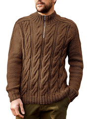 Men's Brown Half-Zip Cable Knit Sweater – front view
