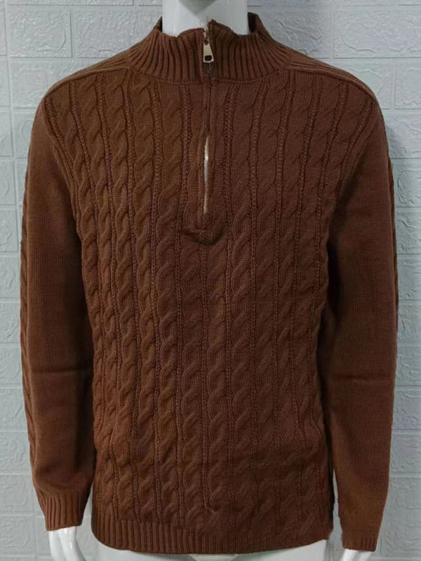 Men's Mock Turtleneck Sweater – close-up of cable knit texture