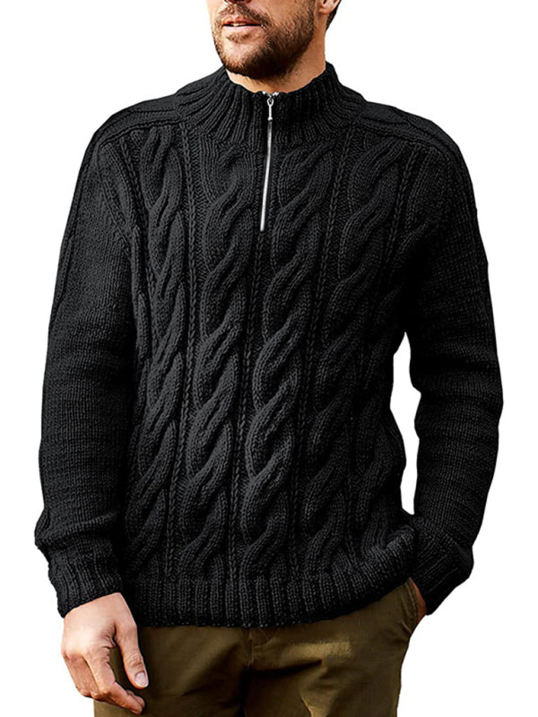Neuer einfarbiger Herrenpullover mit Reißverschluss, halber Rollkragen und langen Ärmeln 