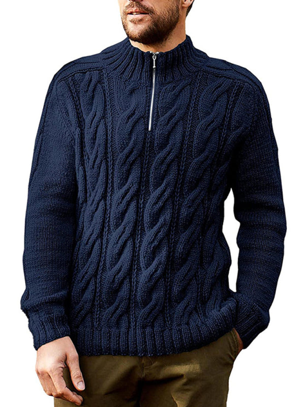 Neuer einfarbiger Herrenpullover mit Reißverschluss, halber Rollkragen und langen Ärmeln 