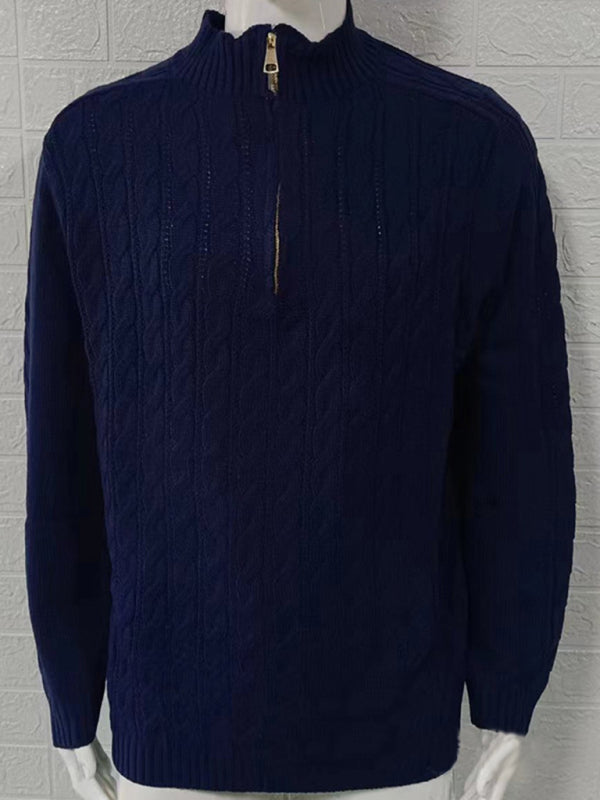 Neuer einfarbiger Herrenpullover mit Reißverschluss, halber Rollkragen und langen Ärmeln 