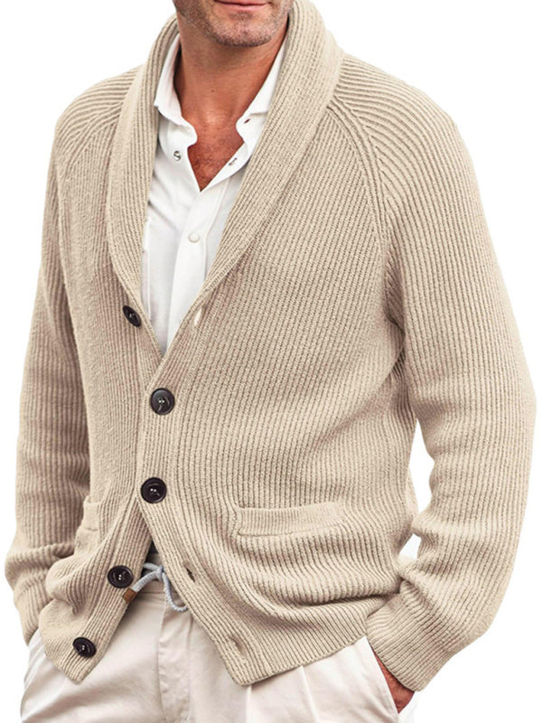 Veste en maille à manches longues et revers pour homme, pull tendance 