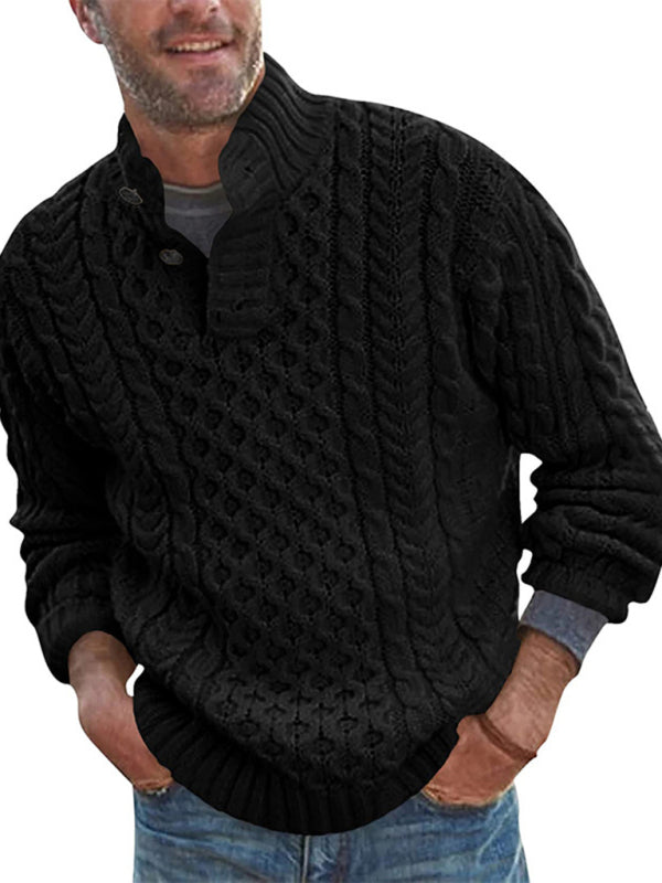Herren-Strickpullover mit halboffenem Rollkragen, schmaler Passform und langen Ärmeln, einfarbig, schmal geschnitten. 
