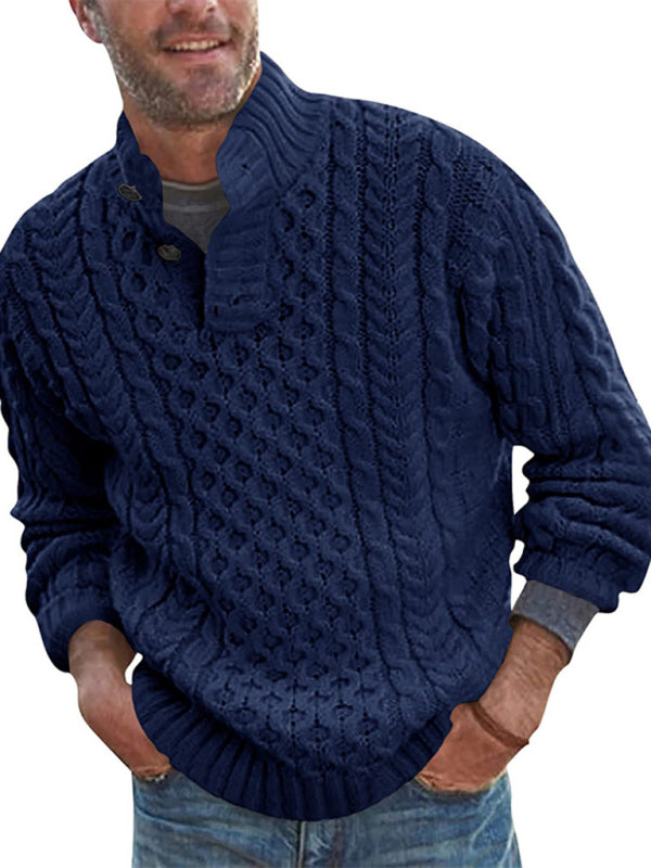 Herren-Strickpullover mit halboffenem Rollkragen, schmaler Passform und langen Ärmeln, einfarbig, schmal geschnitten. 