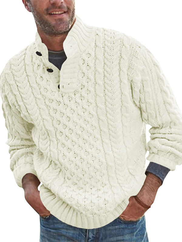Herren-Strickpullover mit halboffenem Rollkragen, schmaler Passform und langen Ärmeln, einfarbig, schmal geschnitten. 