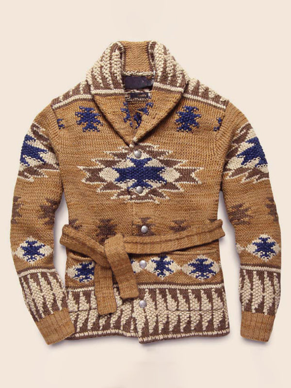 Gilet cardigan en maille à motif folklorique pour homme 