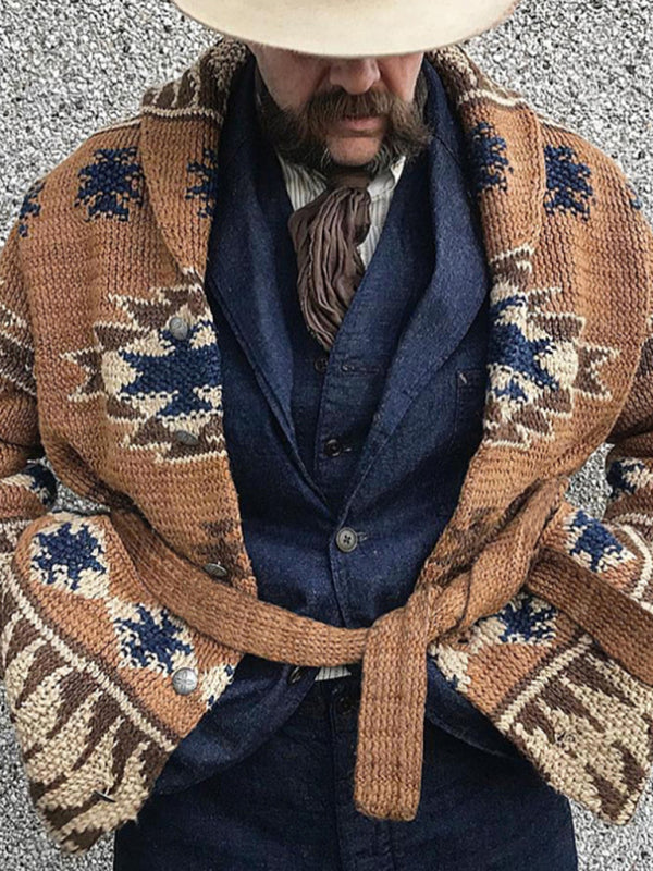 Gilet cardigan en maille à motif folklorique pour homme 