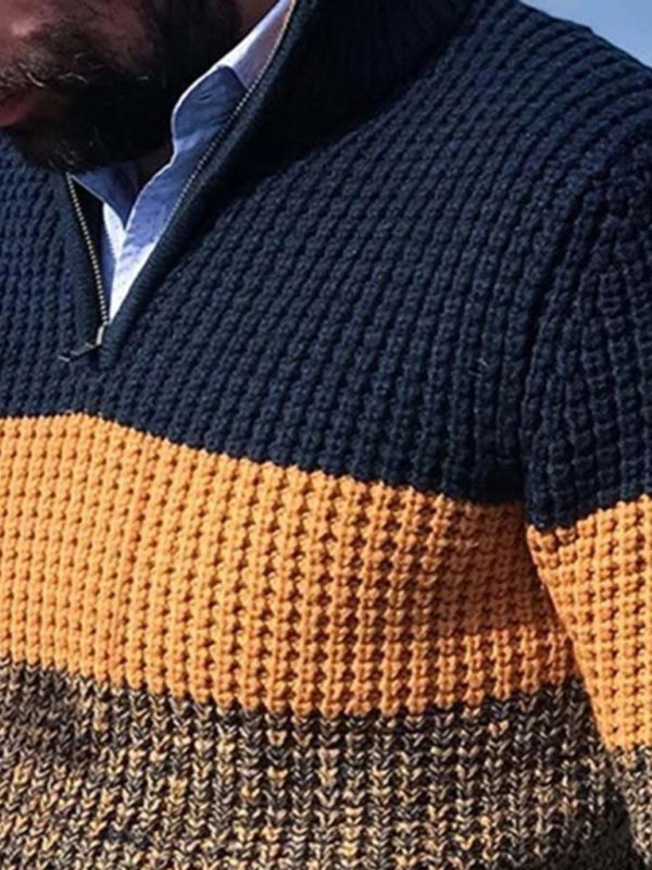 Pull décontracté à col montant, demi-plateforme et empiècements de couleur pour homme 