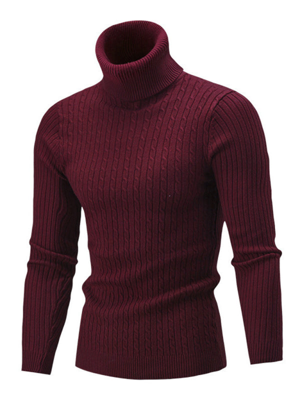 Men's turtleneck casual tight stretch sweater – back view