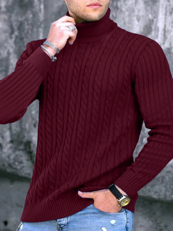 Men's turtleneck casual tight stretch sweater – front view