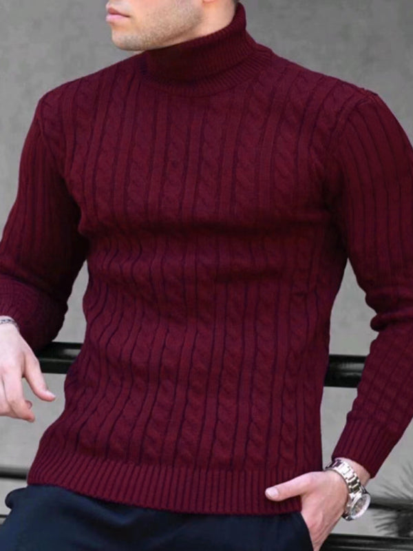 Men's turtleneck casual tight stretch sweater – side view