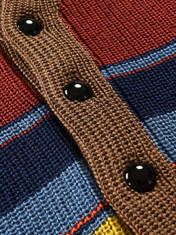 Cardigan rayé coloré à boutons pour homme 