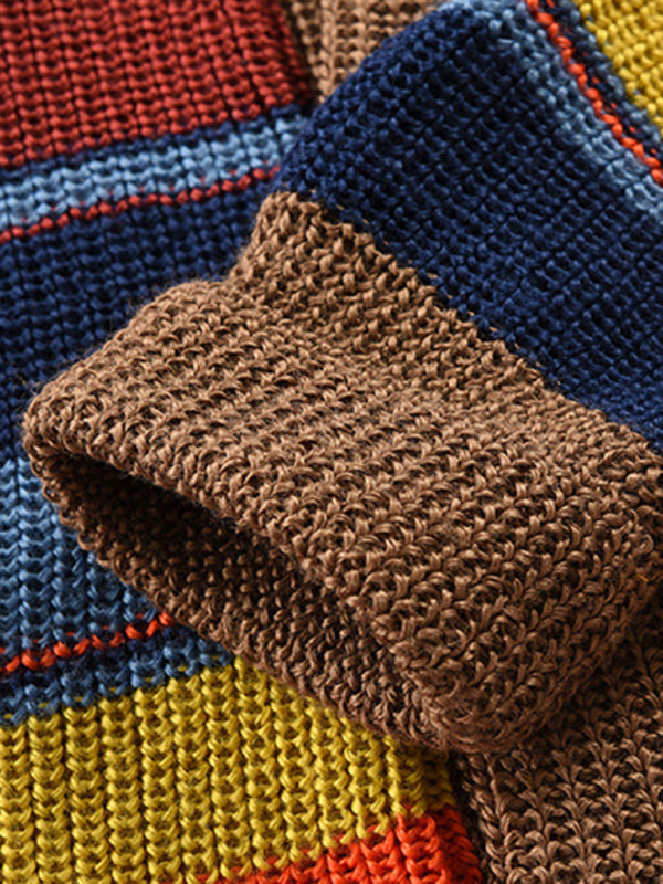 Cardigan rayé coloré à boutons pour homme 