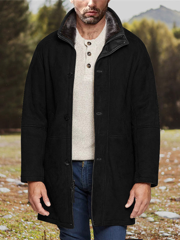 Manteau en laine mi-long pour homme, ample, à fermeture éclair 