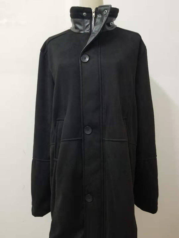 Manteau en laine mi-long pour homme, ample, à fermeture éclair 