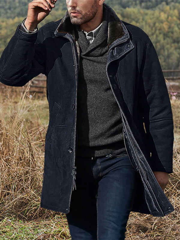 Manteau en laine mi-long pour homme, ample, à fermeture éclair 