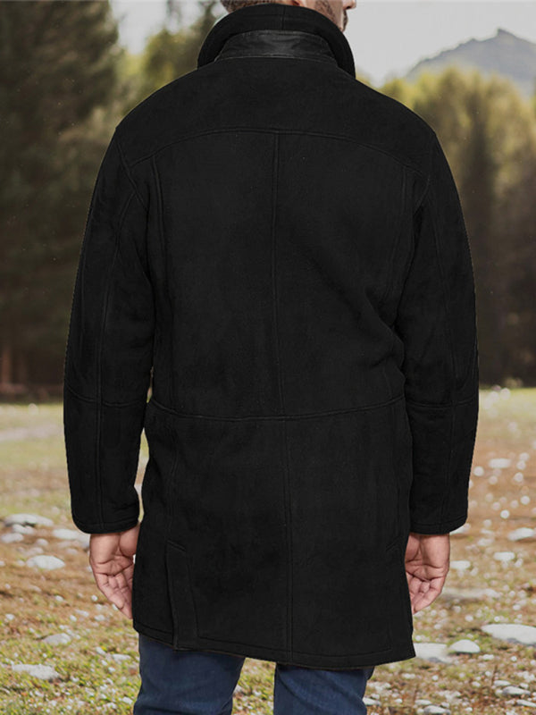 Manteau en laine mi-long pour homme, ample, à fermeture éclair 