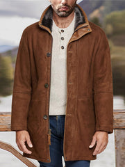 Manteau en laine mi-long pour homme, ample, à fermeture éclair 