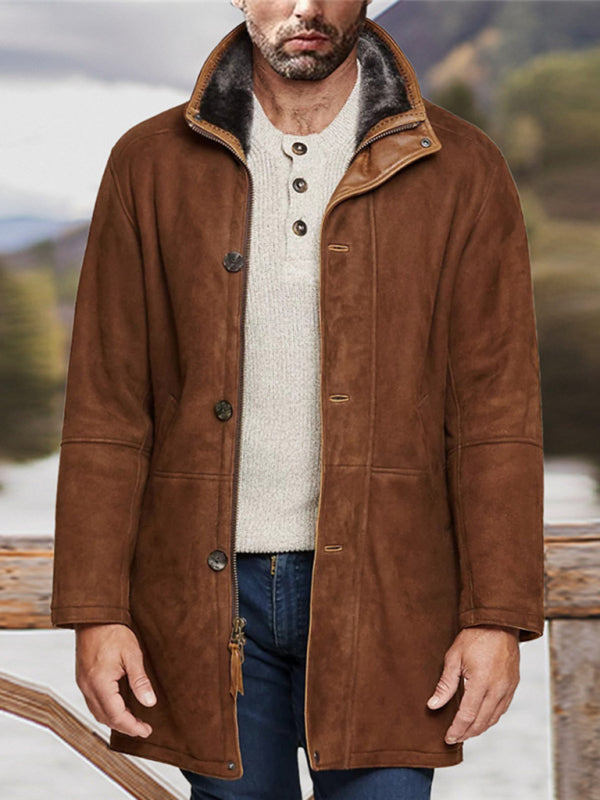 Manteau en laine mi-long pour homme, ample, à fermeture éclair 