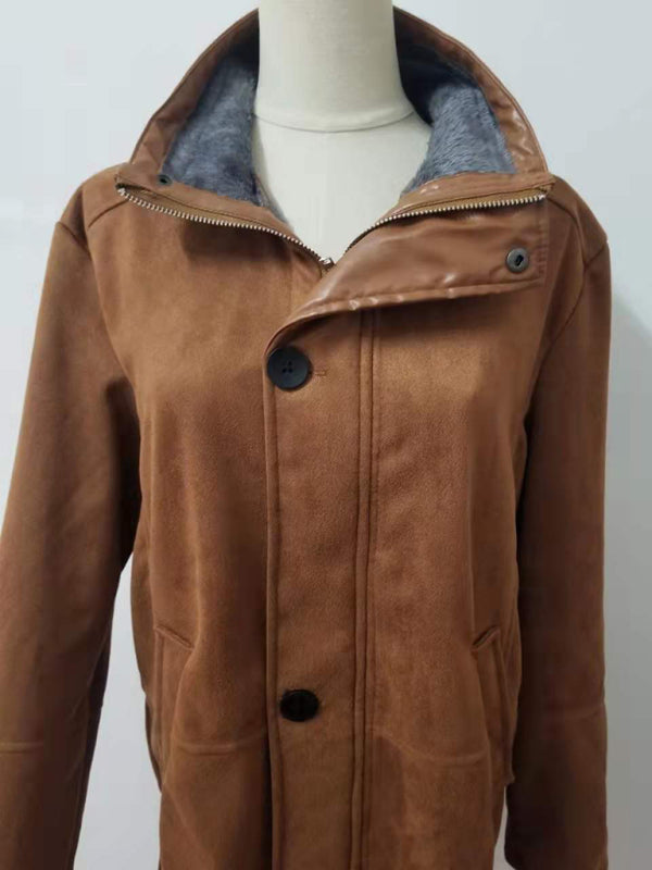 Manteau en laine mi-long pour homme, ample, à fermeture éclair 