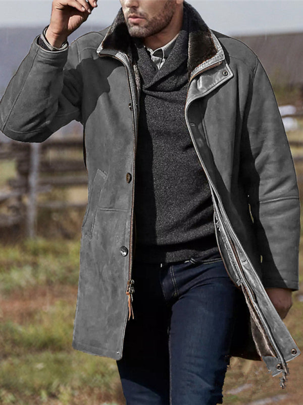 Manteau en laine mi-long pour homme, ample, à fermeture éclair 