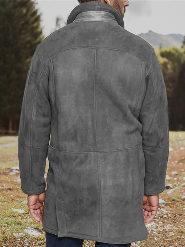 Manteau en laine mi-long pour homme, ample, à fermeture éclair 