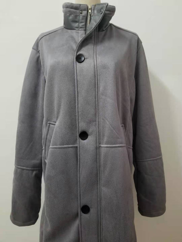 Manteau en laine mi-long pour homme, ample, à fermeture éclair 