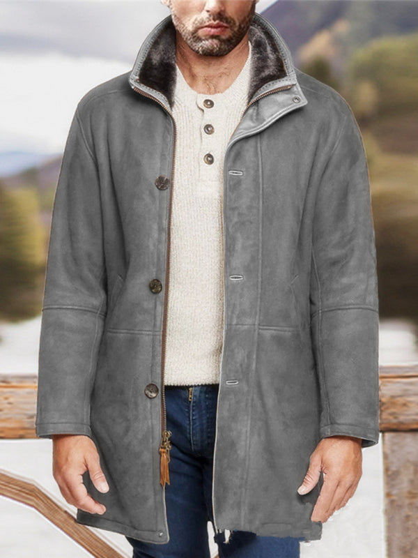 Manteau en laine mi-long pour homme, ample, à fermeture éclair 