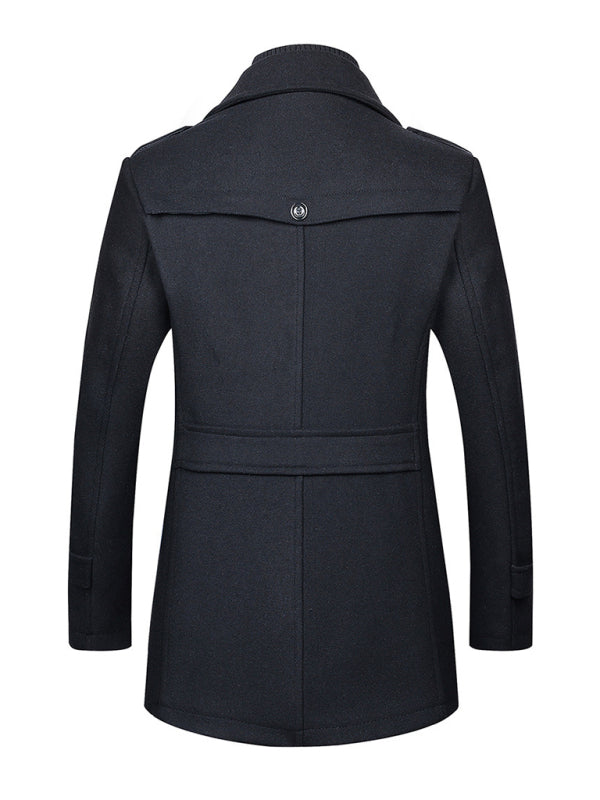 Manteau d'automne-hiver en laine pour homme, à double col et fermeture éclair. 